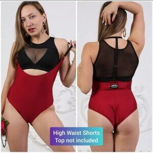 Pole Shark Wine High Waist Sling Shorts Pole Dance Polewear Suspenders